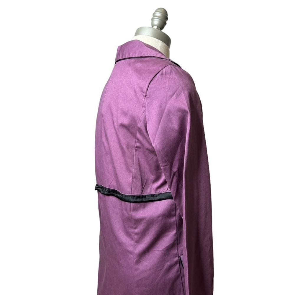 Angie Purple and Black Bow Collared Trench Coat Lightweight Long Sleeve Jacket - Picture 8 of 16
